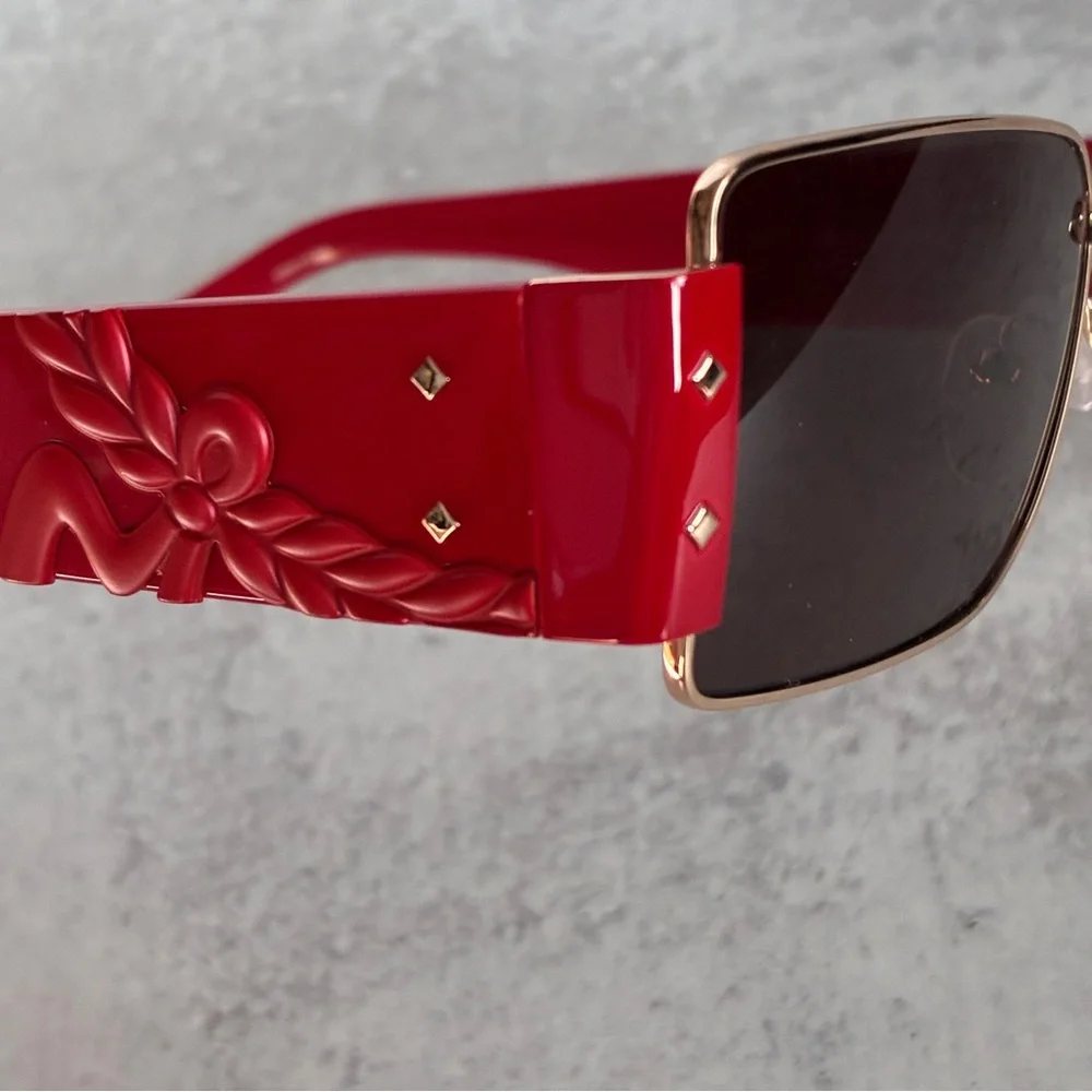 MCM MW0012 32E Red Gold Shield Sunglasses 55mm w/ Logo Case NWOT